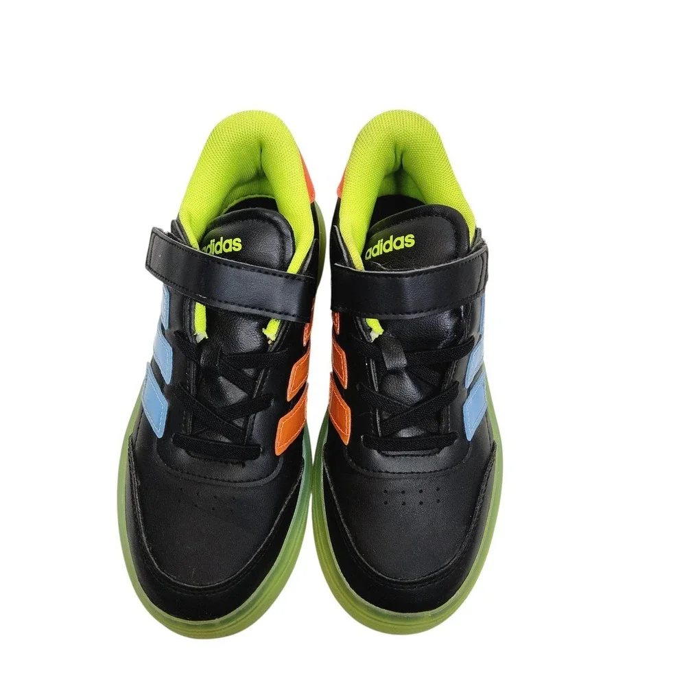 Adidas Shoes Unisex Kids 2 Black Neon Multicolor Hook & Loop Athletic Sneakers